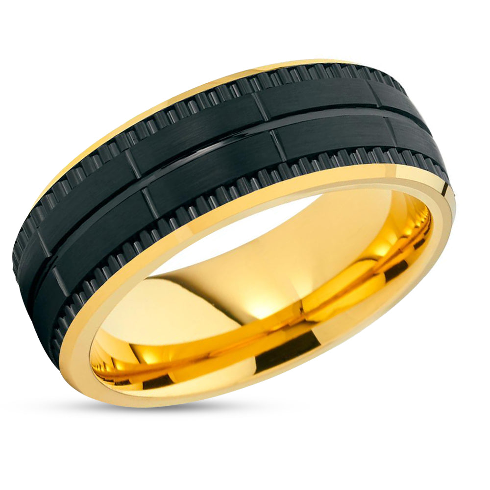 Yellow Gold Tungsten Ring - Black Wedding Band - Yellow Gold Tungsten Band - Man's Ring
