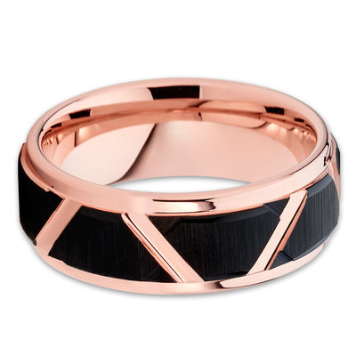 Black Tungsten Ring - Men's Wedding Band - Rose Gold Tungsten Band - Clean Casting Jewelry