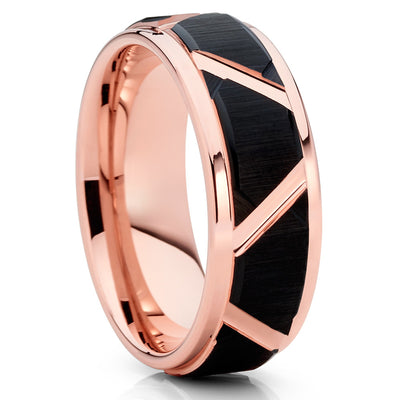 Black Tungsten Ring - Men's Wedding Band - Rose Gold Tungsten Band - Clean Casting Jewelry