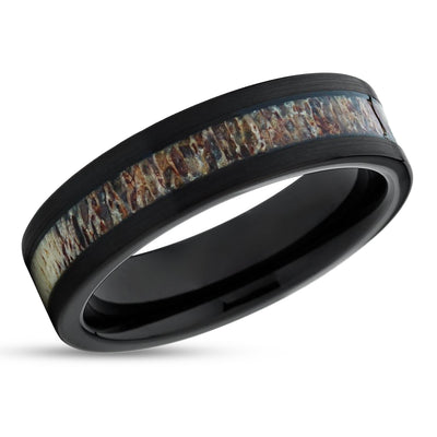 Deer Antler Wedding Ring - Black Wedding Ring - Tungsten Wedding Ring - Antler Band