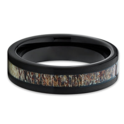 6mm - Deer Antler Wedding Band - Tungsten Ring - Black - Antler Band - Clean Casting Jewelry