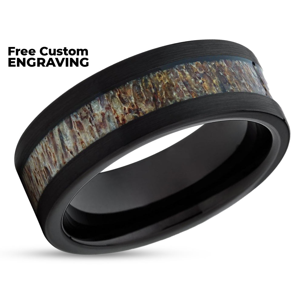 Tungsten Carbide Ring Deer Antler Wedding Ring Black Tungsten Ring Tungsten Band