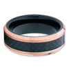 Carbon Fiber Ring - Rose Gold Tungsten - Wedding Band - Tungsten Ring - 8mm - Clean Casting Jewelry