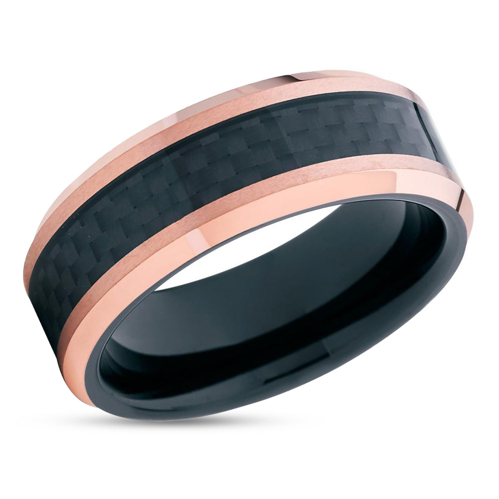 Rose Gold Wedding Band - Carbon Fiber Wedding Ring - 8mm Wedding Ring - Ring