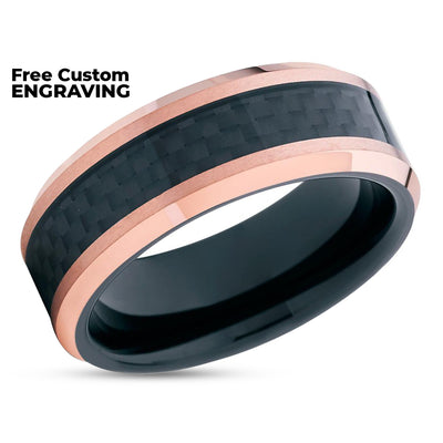 Rose Gold Wedding Band - Carbon Fiber Wedding Ring - 8mm Wedding Ring - Ring