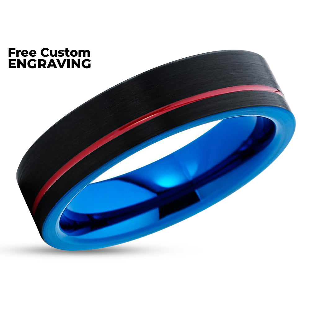 Black Tungsten Wedding Ring - Red Wedding Ring - Tungsten Wedding Band - Red Ring