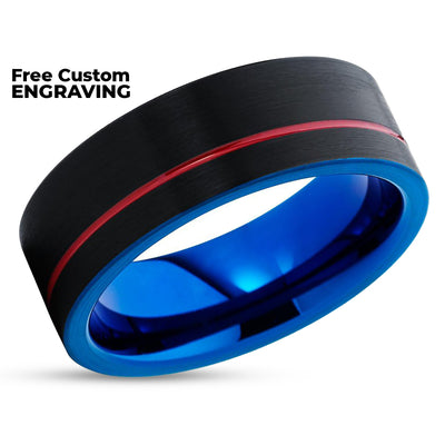 Black Tungsten Wedding Ring - Red Wedding Band - Blue Tungsten Ring - Wedding Ring