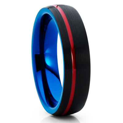 6mm - Red Tungsten Ring - Blue Tungsten Wedding Band - Black Ring - Clean Casting Jewelry