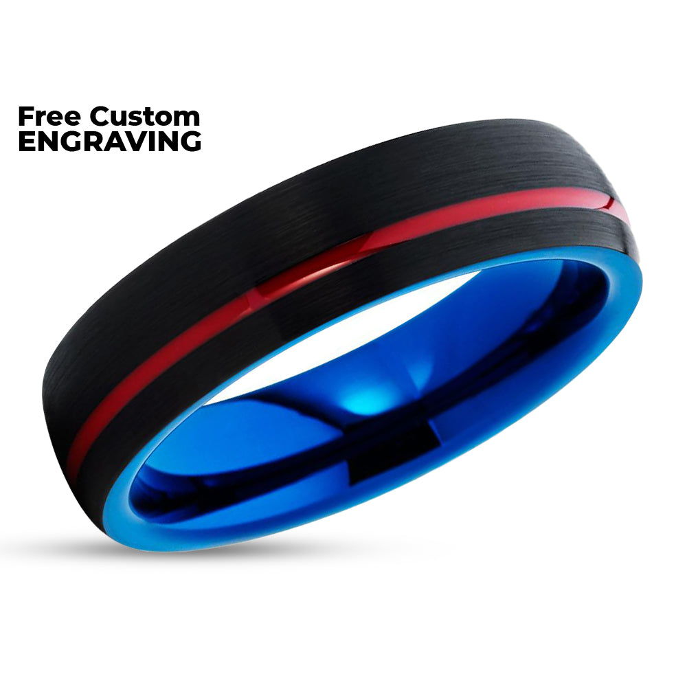 Blue Tungsten Wedding Ring - Black Wedding Ring - Red Wedding Ring - Blue Ring