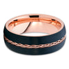 8mm - Rose Gold Tungsten - Black Wedding Band - Braid Ring - Tungsten Ring - Clean Casting Jewelry
