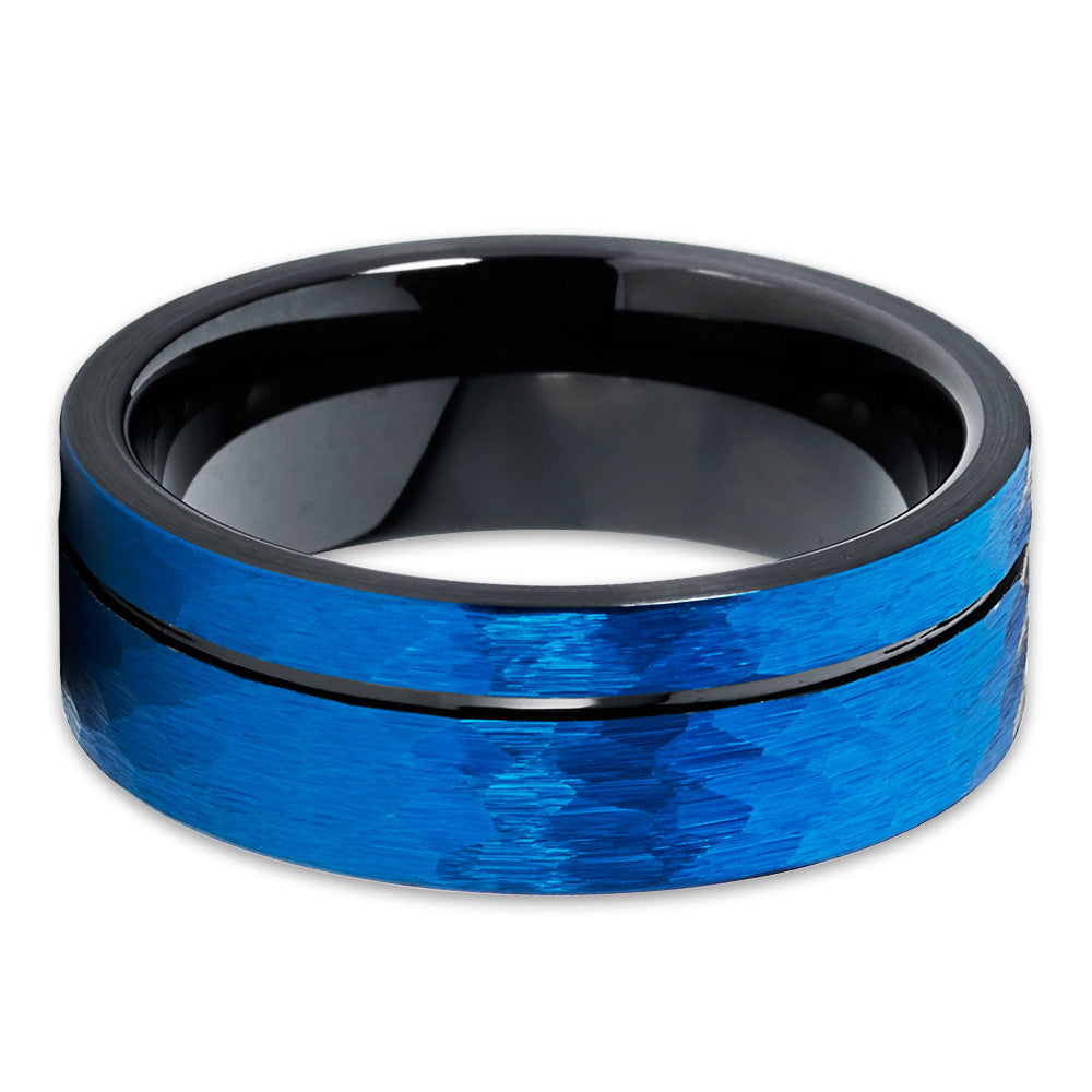 Black Tungsten - Men's Wedding Band - Blue Tungsten Ring - 8mm - Brush - Clean Casting Jewelry
