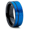 Black Tungsten - Men's Wedding Band - Blue Tungsten Ring - 8mm - Brush - Clean Casting Jewelry