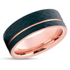 Rose Gold Tungsten - Rose Gold Tungsten Band - Hammered Ring - Black