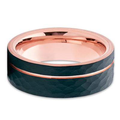 Rose Gold Tungsten - Rose Gold Tungsten Band - Hammered Ring - Black - Clean Casting Jewelry