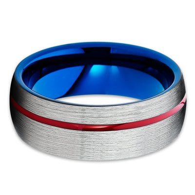Red Tungsten Wedding Band - Blue Tungsten Ring - Red Wedding Ring - 8mm - Clean Casting Jewelry