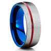 Red Tungsten Wedding Band - Blue Tungsten Ring - Red Wedding Ring - 8mm - Clean Casting Jewelry