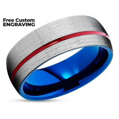 Tungsten Wedding Ring - Red Tungsten Ring - Blue Tungsten Ring - Engagement Ring