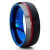 Red Tungsten Ring - Blue Wedding Band - Tungsten Wedding Ring - Gunmetal - Clean Casting Jewelry