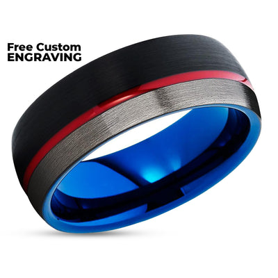 Blue Tungsten Ring - Red Wedding Ring - Gunmetal Tungsten Ring - Blue Tungsten Ring