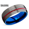 Gunmetal Wedding Ring - Blue Tungsten Ring - Red Wedding Ring - Blue Tungsten Ring
