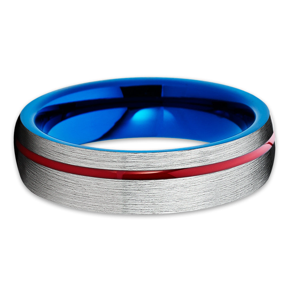 6mm - Red Tungsten Ring - Grey Wedding Band - Blue Tungsten Band - Clean Casting Jewelry