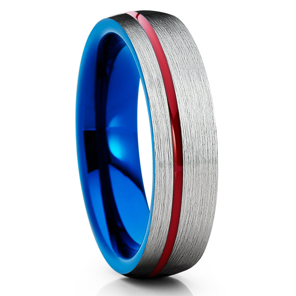 6mm - Red Tungsten Ring - Grey Wedding Band - Blue Tungsten Band - Clean Casting Jewelry