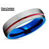 Red Tungsten Wedding Ring - Blue Tungsten Ring - Wedding Ring - Silver Tungsten Ring