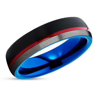 Black Wedding Ring - Red Tungsten Ring - Blue Tungsten Wedding Ring - Black Ring