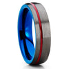 Red Tungsten Wedding Band - Blue Tungsten Ring - Gunmetal Ring - 6mm - Clean Casting Jewelry