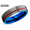 Gunmetal Wedding Ring - Red Wedding Ring - Blue Tungsten Ring - Anniversary Ring