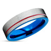 Red Tungsten Ring - Silver Wedding Band - Blue Tungsten Ring - Anniversary Ring
