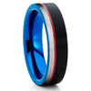 Red Tungsten Ring - Black Wedding Band - Tungsten Wedding Band - Blue - Clean Casting Jewelry