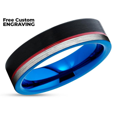Blue Tungsten Wedding Ring - Red Wedding Band - Black Tungsten Ring - Wedding Ring