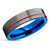 Gunmetal Wedding Ring - Red Tungsten Ring - Tungsten Wedding Band - Blue Ring