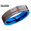 Gunmetal Wedding Ring - Red Tungsten Ring - Tungsten Wedding Band - Blue Ring