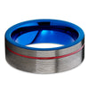 Red Tungsten Ring - Gunmetal -  Blue Tungsten Ring - Men's Ring - Clean Casting Jewelry