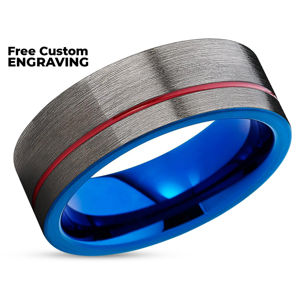 Gunmetal Tungsten Wedding Ring - Blue Tungsten Wedding Ring - Red Tungsten Ring