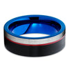 Blue Tungsten Ring - Red Ring - Men's Wedding Band - Black Ring - 8mm - Clean Casting Jewelry