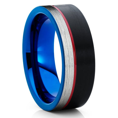 Blue Tungsten Ring - Red Ring - Men's Wedding Band - Black Ring - 8mm - Clean Casting Jewelry