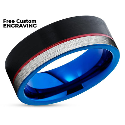 Tungsten Wedding Ring - Red Wedding Band - Blue Tungsten Ring - Wedding Ring