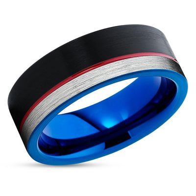 Tungsten Wedding Ring - Red Wedding Band - Blue Tungsten Ring - Wedding Ring