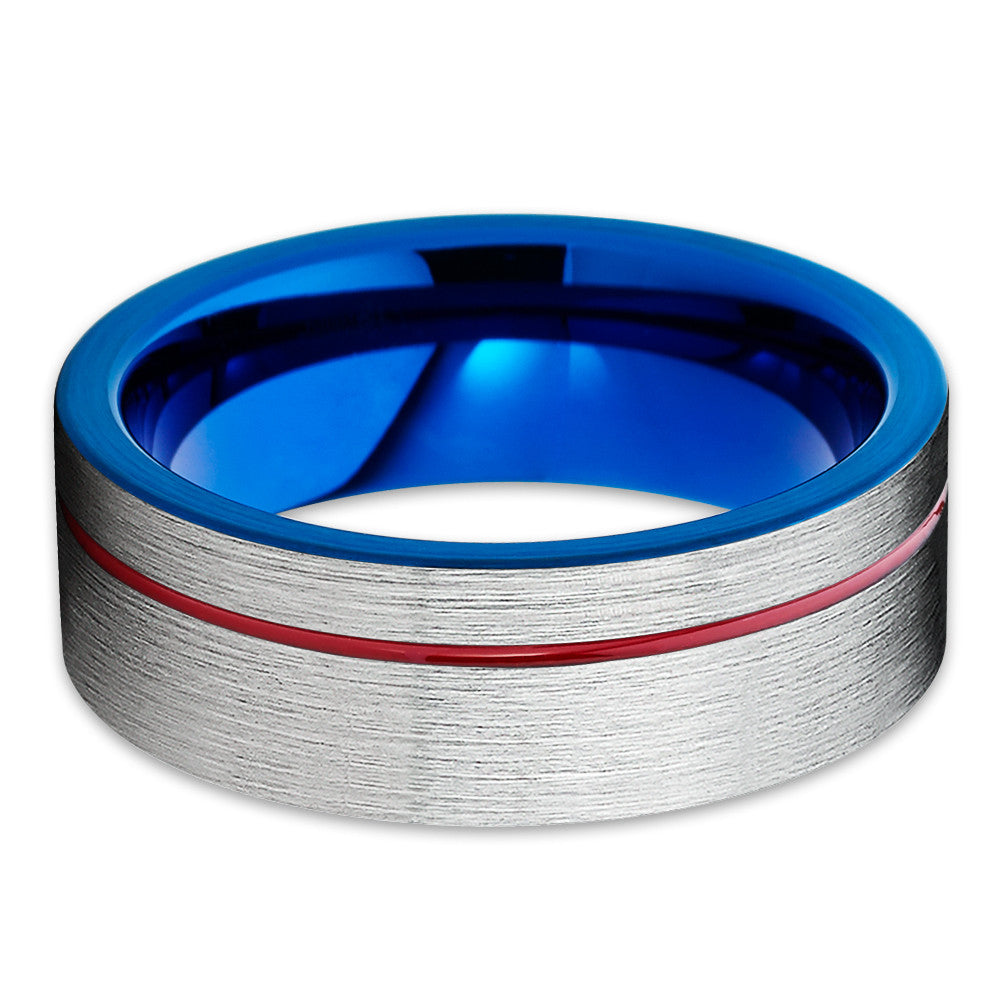 Red Tungsten Wedding Band - Blue Tungsten Ring - Silver Tungsten - 8mm - Clean Casting Jewelry