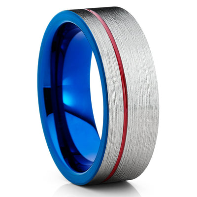 Red Tungsten Wedding Band - Blue Tungsten Ring - Silver Tungsten - 8mm - Clean Casting Jewelry