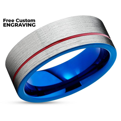 Tungsten Wedding Ring - Red Wedding Ring - Blue Tungsten Ring - Engagement Ring