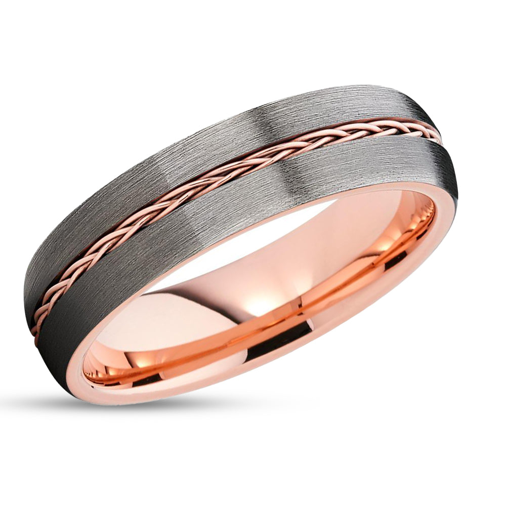 Rose Gold Wedding Ring - Braid - Tungsten Wedding - Gunmetal Wedding Ring - Band
