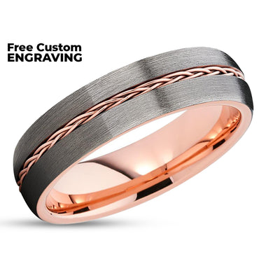 Rose Gold Wedding Ring - Braid - Tungsten Wedding - Gunmetal Wedding Ring - Band
