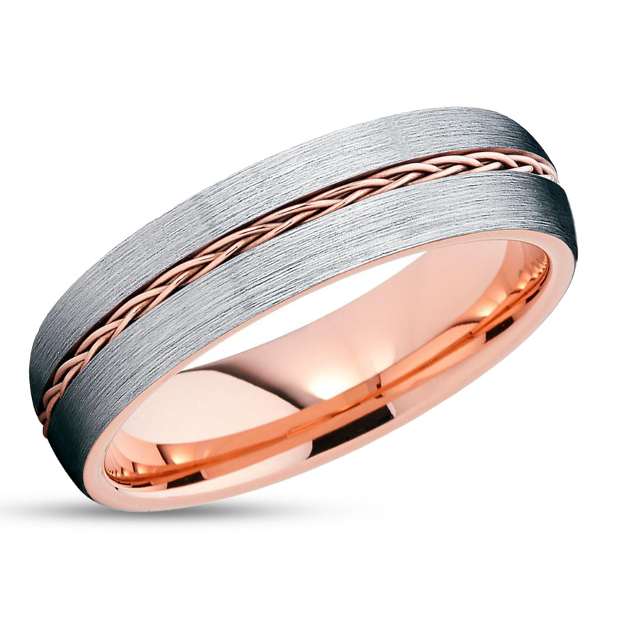 Rose Gold Tungsten Ring - Braid Wedding Ring - 6mm Wedding Ring - Tungsten Carbide Ring