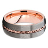 Rose Gold Tungsten Wedding Band - Braid Ring - Gunmetal Gray - Brush Ring - Clean Casting Jewelry