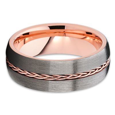 Rose Gold Tungsten Wedding Band - Braid Ring - Gunmetal Gray - Brush Ring - Clean Casting Jewelry
