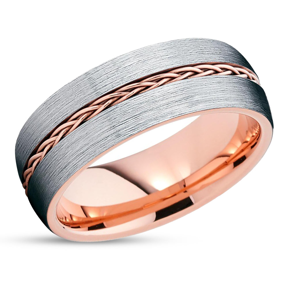 Rose Gold Tungsten Wedding Band - Braid Ring - Rose Gold Tungsten Ring - Wedding Ring